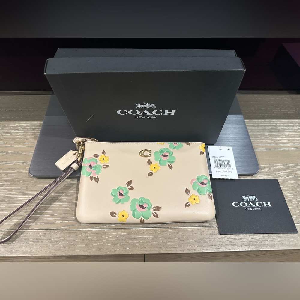 Coach Floral Leather Wristlet